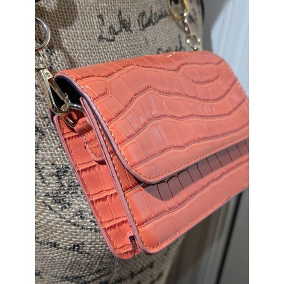 ASOS Pumpkin Faux Croc Tortoise Ring Chain Link Strap Shoulder Bag - Picture 8 of 8